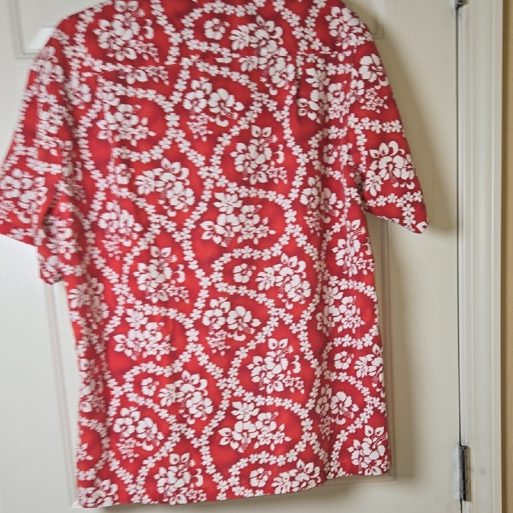 Source Unknown Lg Vtg Red & White HAWAIIAN SHIRT 🌸 LAZY DAYS BEACH OR BBQ VIBES - Picture 8 of 9